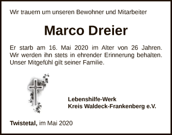 Traueranzeige von Marco Dreier von WLZ