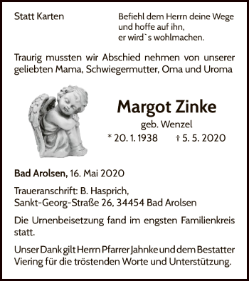 Traueranzeige von Margot Zinke von WLZ