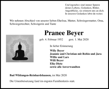 Traueranzeige von Pranee Beyer von WLZ