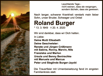 Traueranzeige von Roland Burger von WLZ