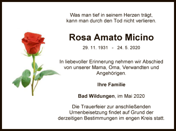 Traueranzeige von Rosa Amato Micino von WLZ