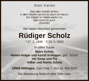 Traueranzeige von Rüdiger Scholz von WLZ