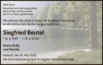 Traueranzeige von Siegfried Beutel von WLZ