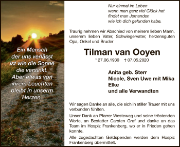 Traueranzeige von Tilman van Ooyen von WLZ