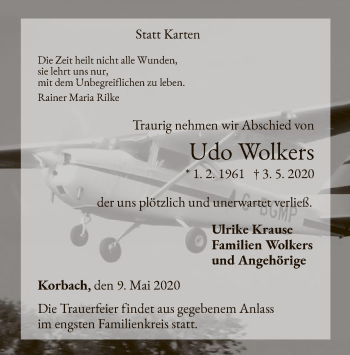 Traueranzeige von Udo Wolkers von WLZ