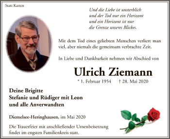 Traueranzeige von Ulrich Ziemann von WLZ