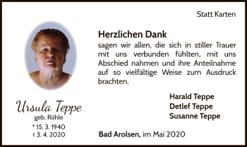 Traueranzeige von Ursula Teppe von WLZ