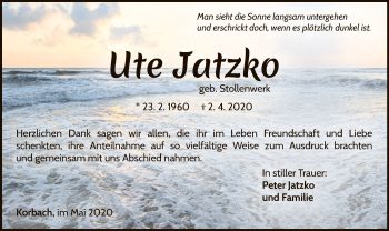Traueranzeige von Ute Jatzko von WLZ