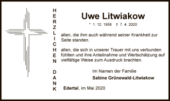 Traueranzeige von Uwe Litwiakow von WLZ