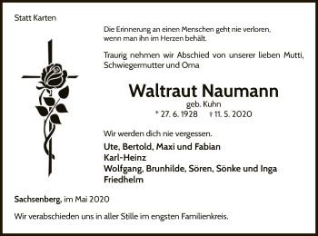 Traueranzeige von Waltraut Naumann von WLZ