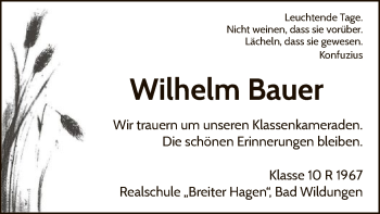 Traueranzeige von Wilhelm Bauer von WLZ