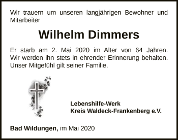 Traueranzeige von Wilhelm Dimmers von WLZ