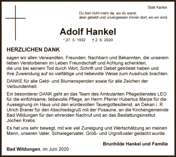 Traueranzeige von Adolf Hankel von WLZ