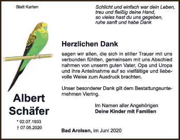 Traueranzeige von Albrecht Schäfer von WLZ