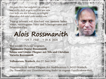 Traueranzeige von Alois Rossmanith von WLZ