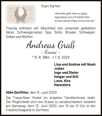 Traueranzeige von Andreas Graß von WLZ