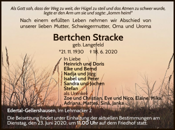 Traueranzeige von Bertchen Stracke von WLZ