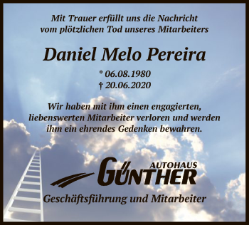 Traueranzeige von Daniel Melo Pereira von WLZ
