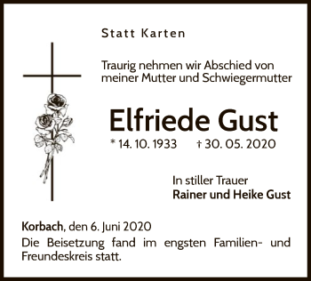 Traueranzeige von Elfriede Gust von WLZ