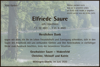 Traueranzeige von Elfriede Saure von WLZ