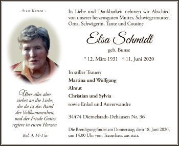 Traueranzeige von Elsa Schmidt von WLZ