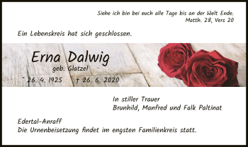 Traueranzeige von Erna Dalwig von WLZ