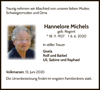 Traueranzeige von Hannelore Michels von WLZ