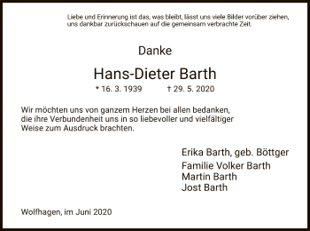 Traueranzeige von Hans-Dieter Barth von HNA