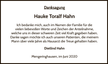 Traueranzeige von Hauke Toralf Hahn von WLZ