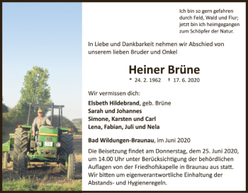 Traueranzeige von Heiner Brüne von WLZ