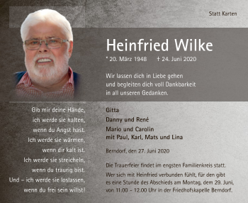 Traueranzeige von Heinfried Wilke von WLZ