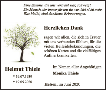 Traueranzeige von Helmut Thiele von WLZ