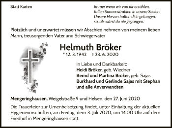 Traueranzeige von Helmuth Bröker von WLZ
