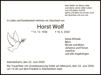 Traueranzeige von Horst Wolf von HNA