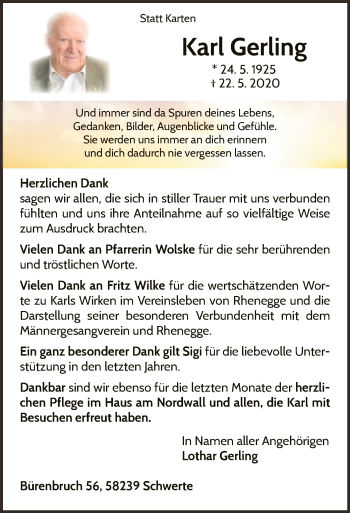 Traueranzeige von Karl Gerling von WLZ