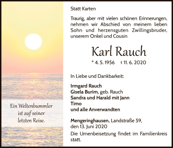 Traueranzeige von Karl Rauch von WLZ