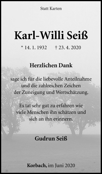 Traueranzeige von Karl-Willi Seiß von WLZ