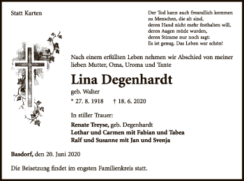 Traueranzeige von Lina Degenhardt von WLZ