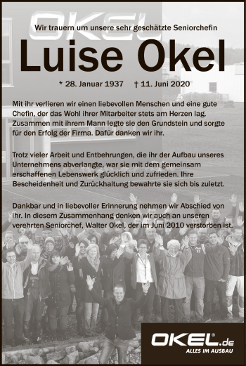 Traueranzeige von Luise Okel von WLZ