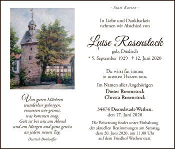 Traueranzeige von Luise Rosenstock von WLZ