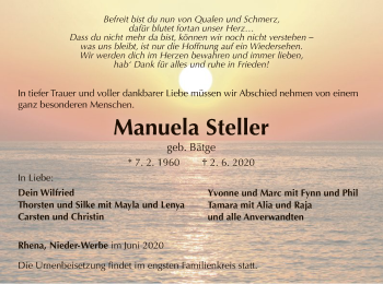 Traueranzeige von Manuela Steller von WLZ