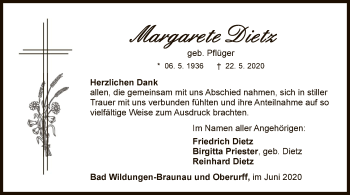 Traueranzeige von Margarete Dietz von WLZ