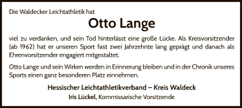 Traueranzeige von Otto Lange von WLZ