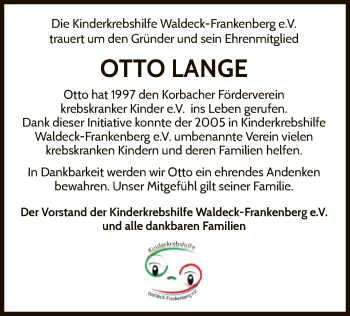 Traueranzeige von Otto Lange von WLZ