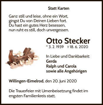 Traueranzeige von Otto Stecker von WLZ