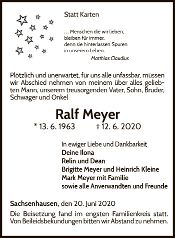 Traueranzeige von Ralf Meyer von WLZ