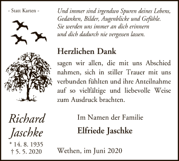 Traueranzeige von Richard Jaschke von WLZ