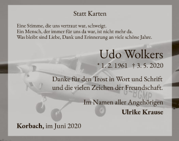 Traueranzeige von Udo Wolkers von WLZ
