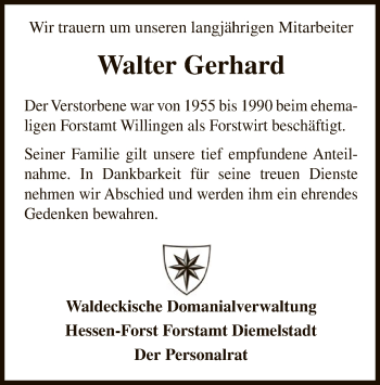 Traueranzeige von Walter Gerhard von WLZ