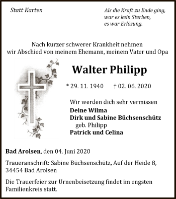 Traueranzeige von Walter Philipp von WLZ